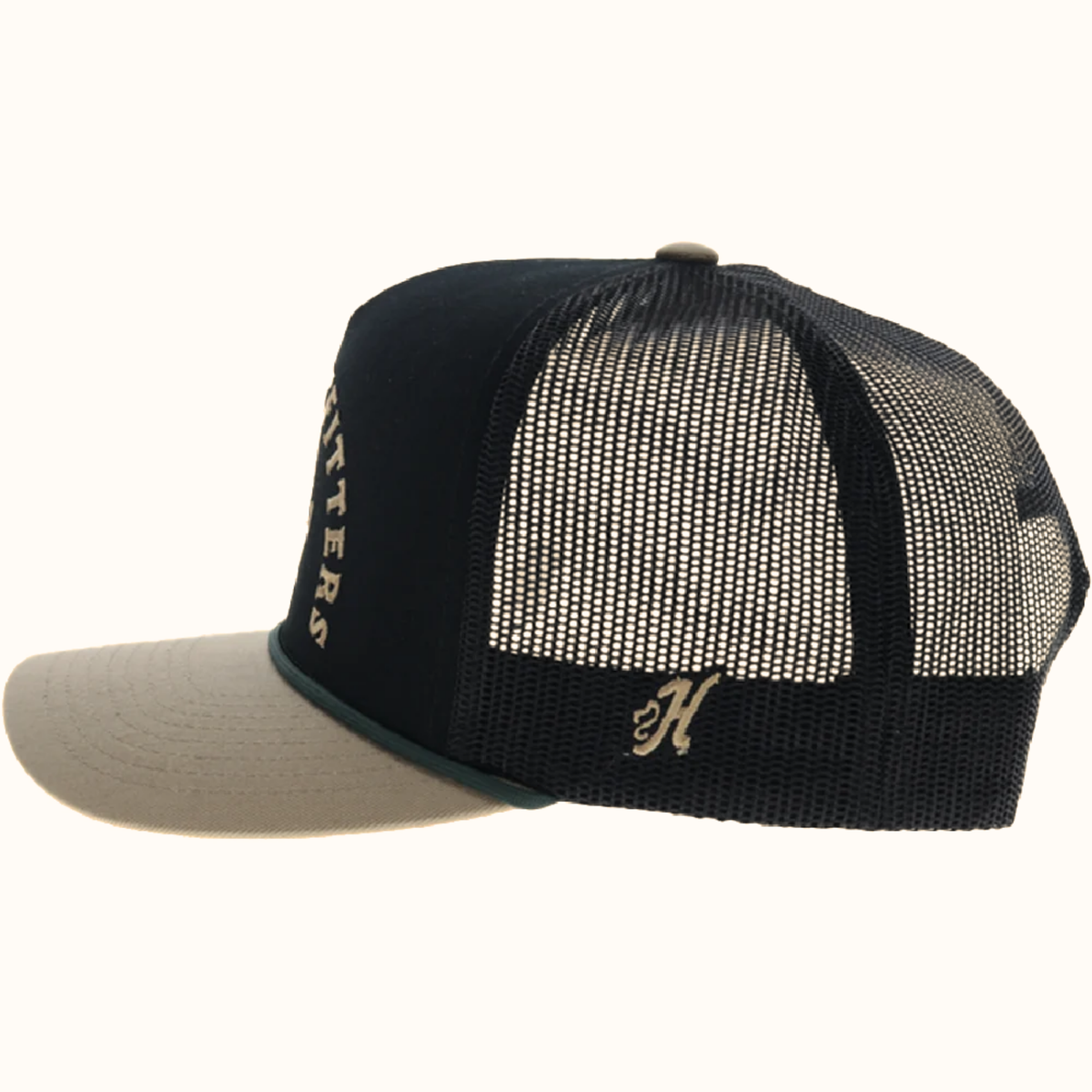 Hooey Shed black and tan 5-panel trucker hat side view
