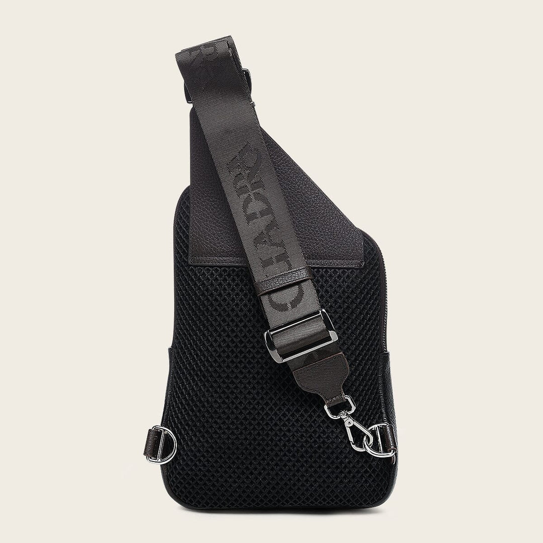 Cuadra Men’s Chocolate Caiman Zipper Bag back view with mesh panel