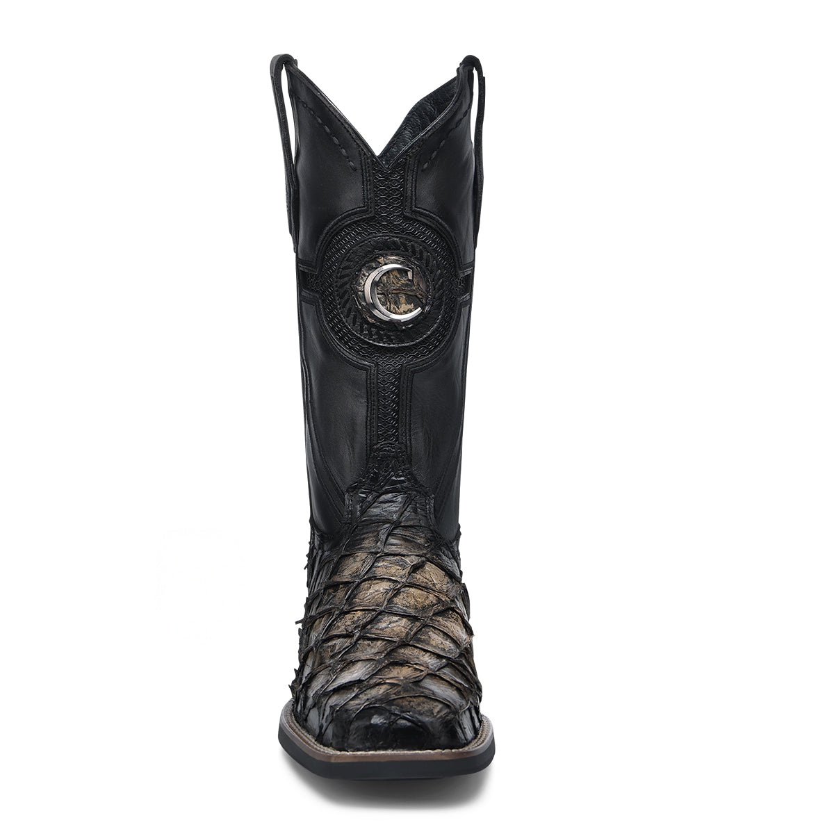 Black & Orix Pirarucu Studs & Embroidery & Woven Square Toe