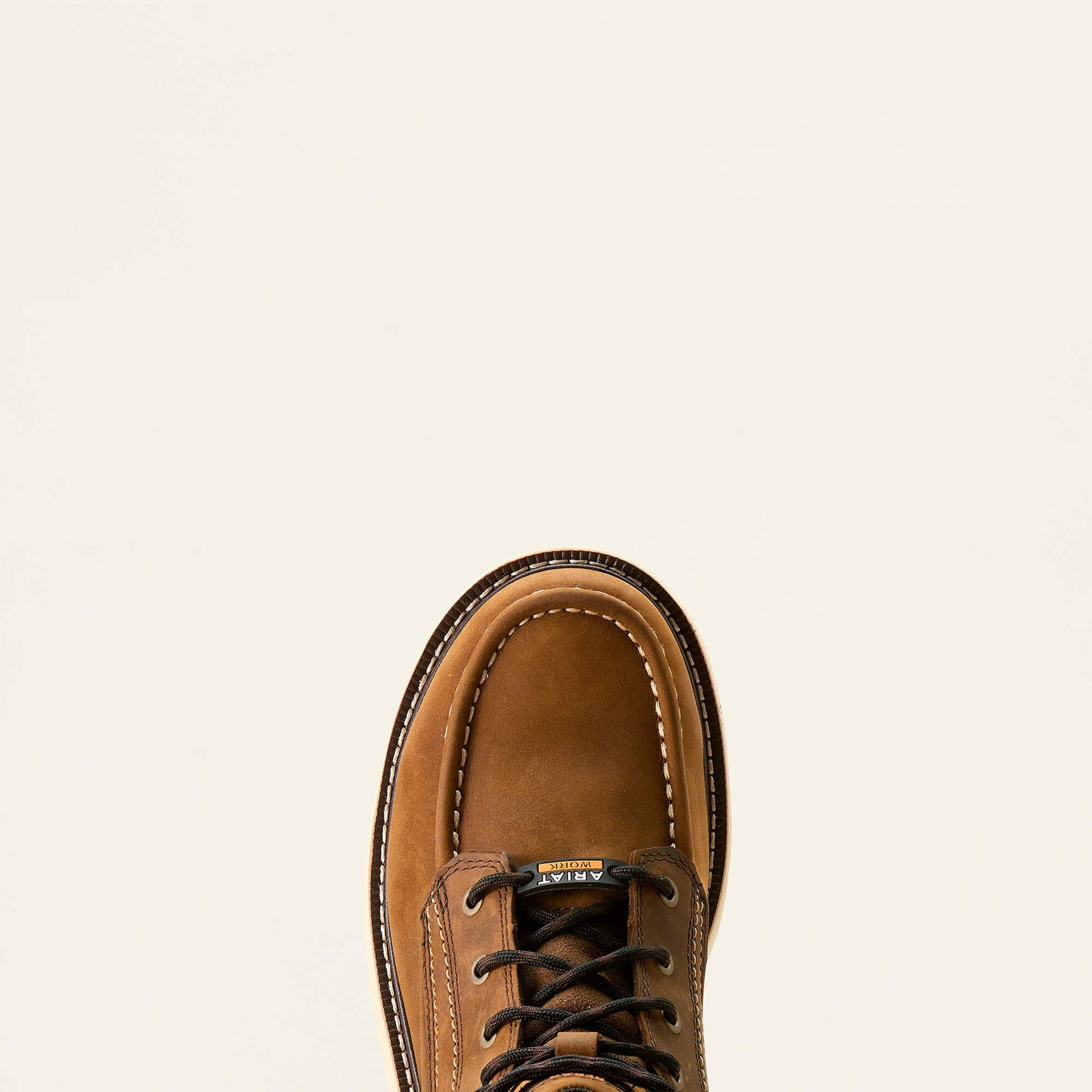 Ariat brown lace-up work boot top toe view