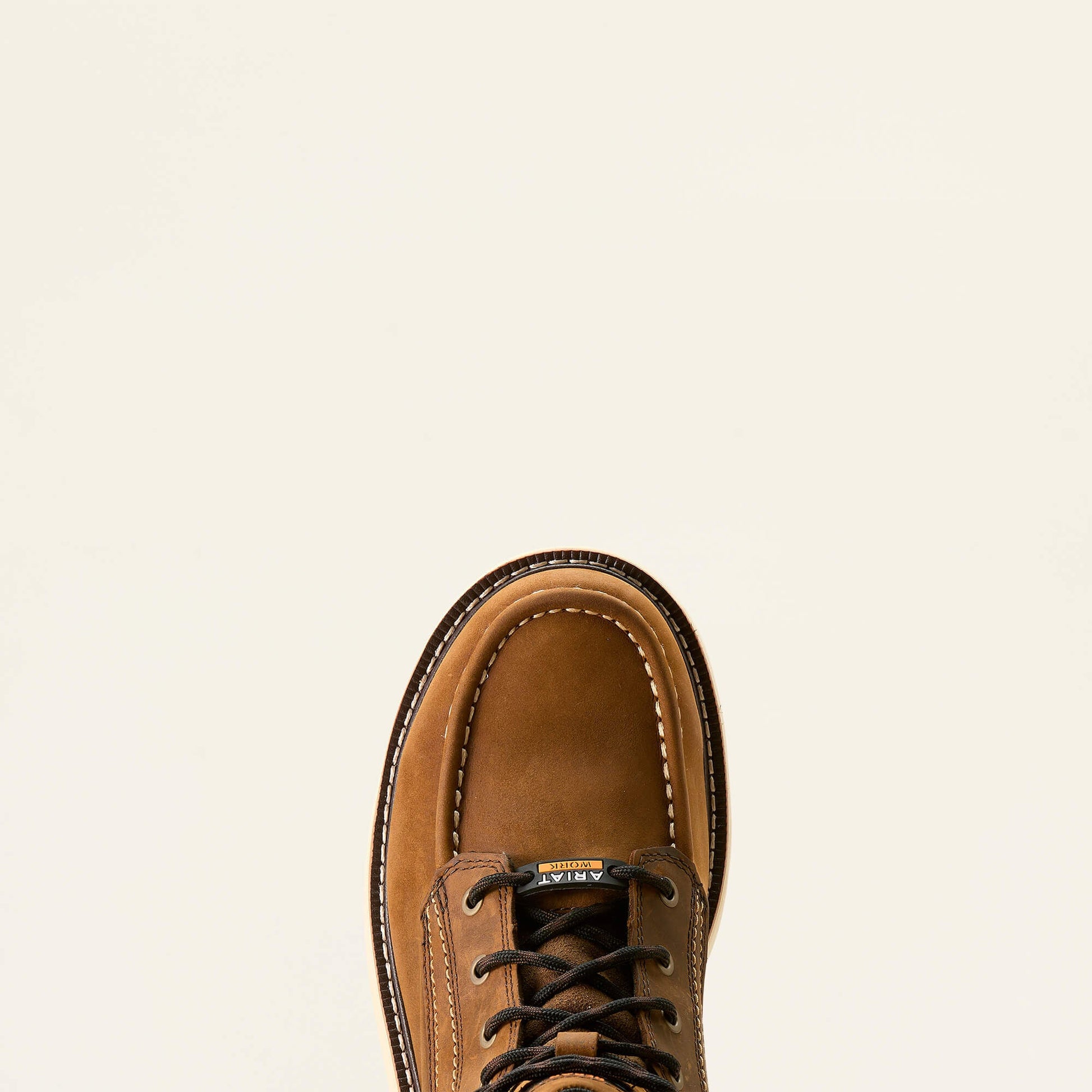 Ariat brown lace-up work boot top toe view