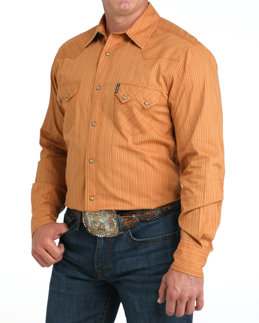 Front view of Cinch Modern Fit Snap Front Western Shirt in orange