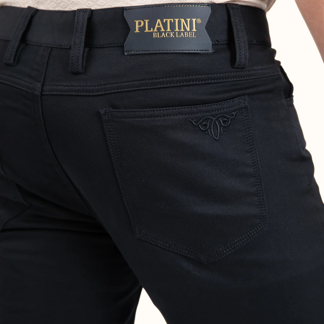 Platini Slade Relaxed Fit Pants in jet black back close-up view