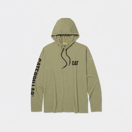 CAT UPF Hooded Marshland Heather Banner Long Sleeve T-Shirt for men with hood and sleeve graphic