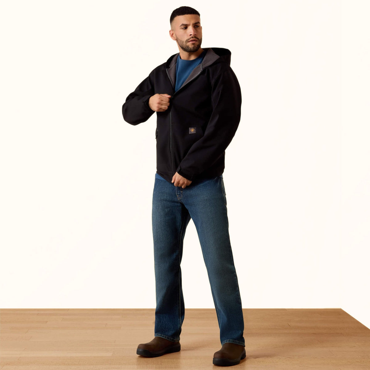 Ariat Rebar DuraStretch Utility Softshell Hoodie in black full front view