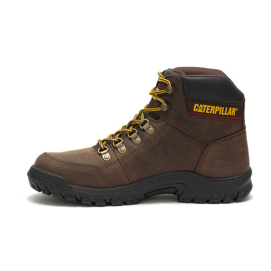 CAT Outline Work Boot side view in brown leather