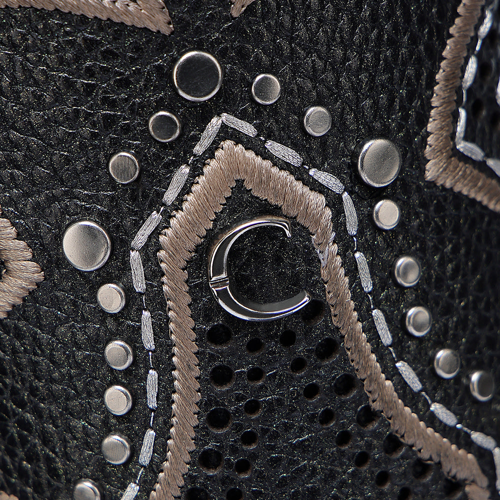 Cuadra Western Rodeo Black Bovine Boot leather and embroidery close-up