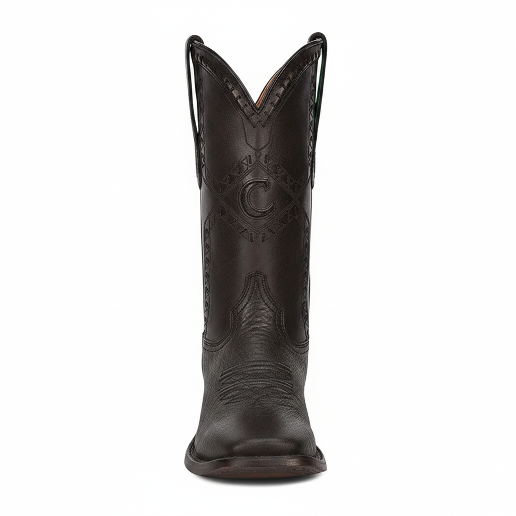 Cuadra Black Ostrich Laser & Woven Square Toe Boot front view