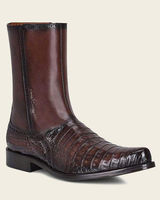 Brown Exotic Dress Boots Cayman & Bovine Leather