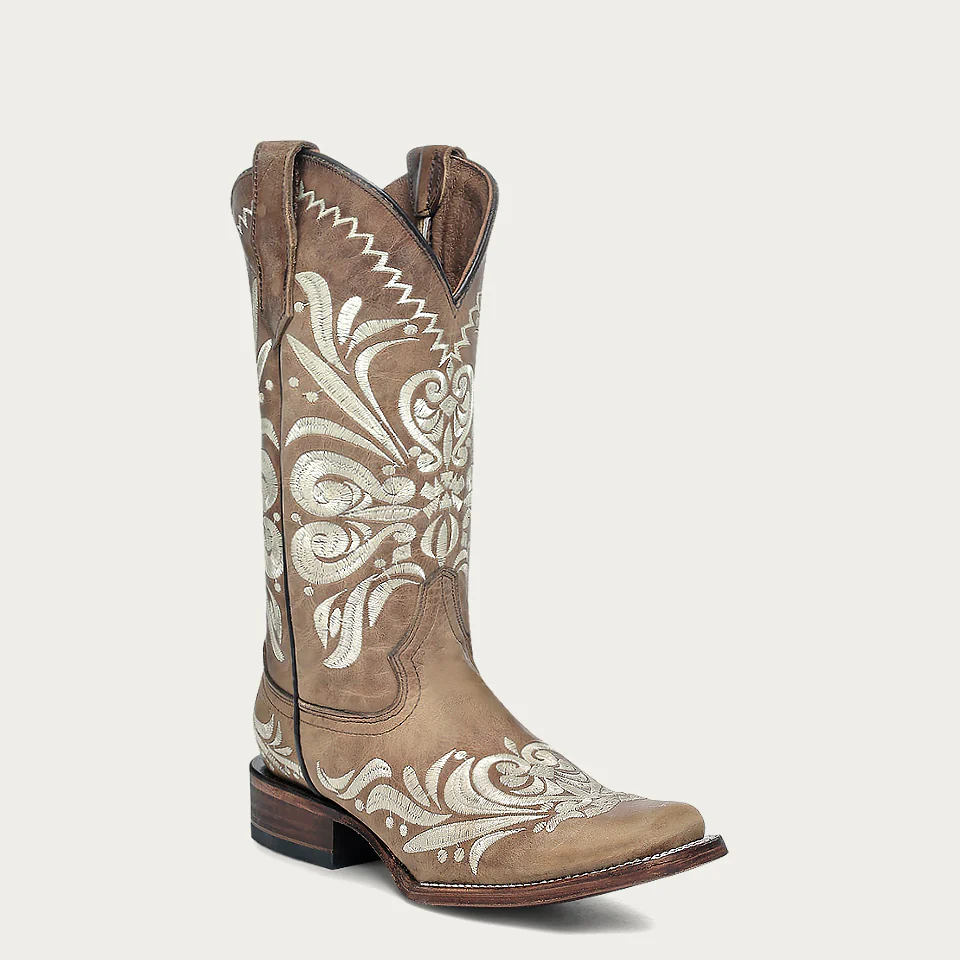 Corral Light Embroidery Brown Square Toe Circle G Cowboy Boot front angle view
