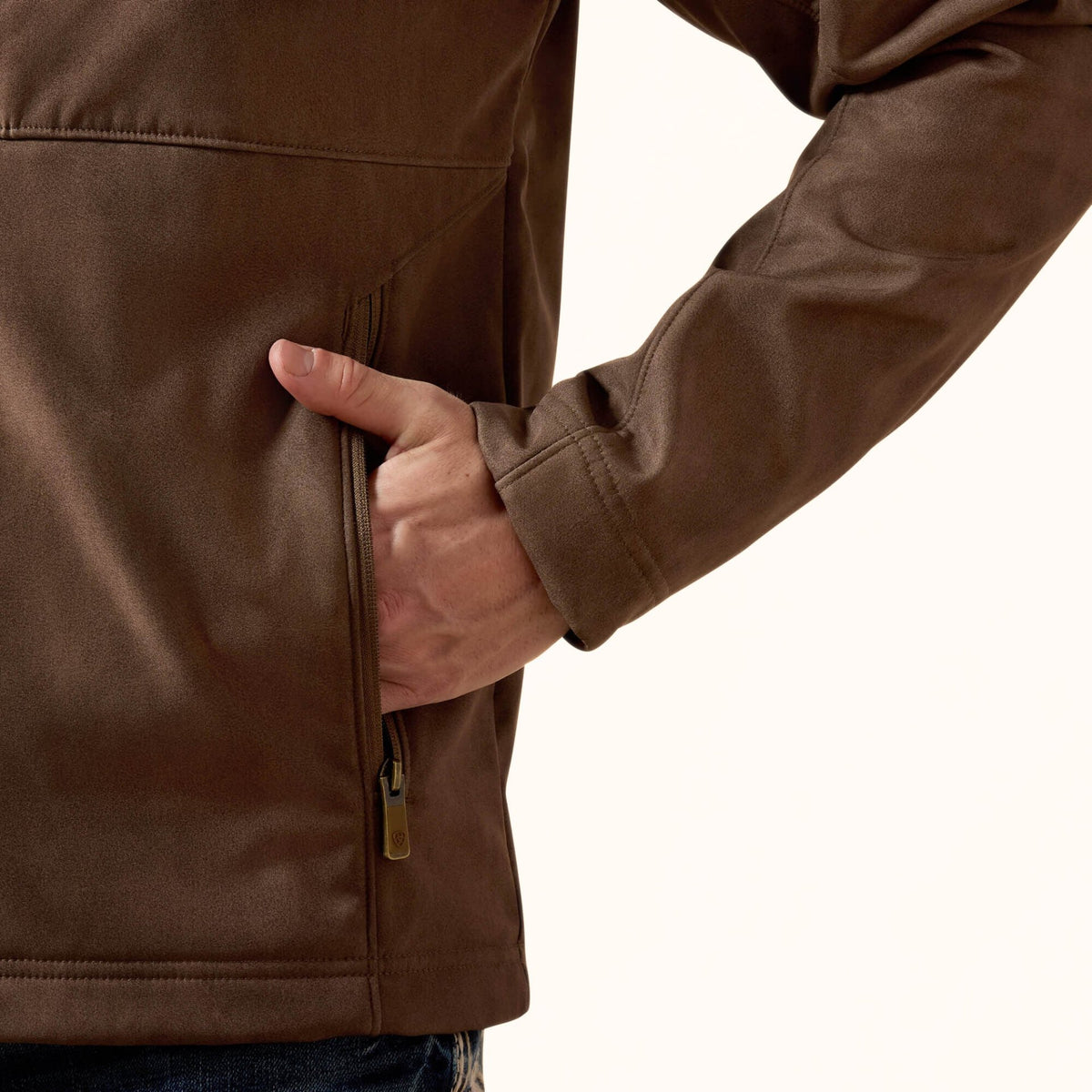 Ariat Vernon Softshell Jacket in brown front pocket view