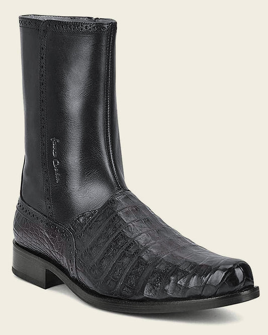 Hand-Painted Exotic Black Leather Dress Boots