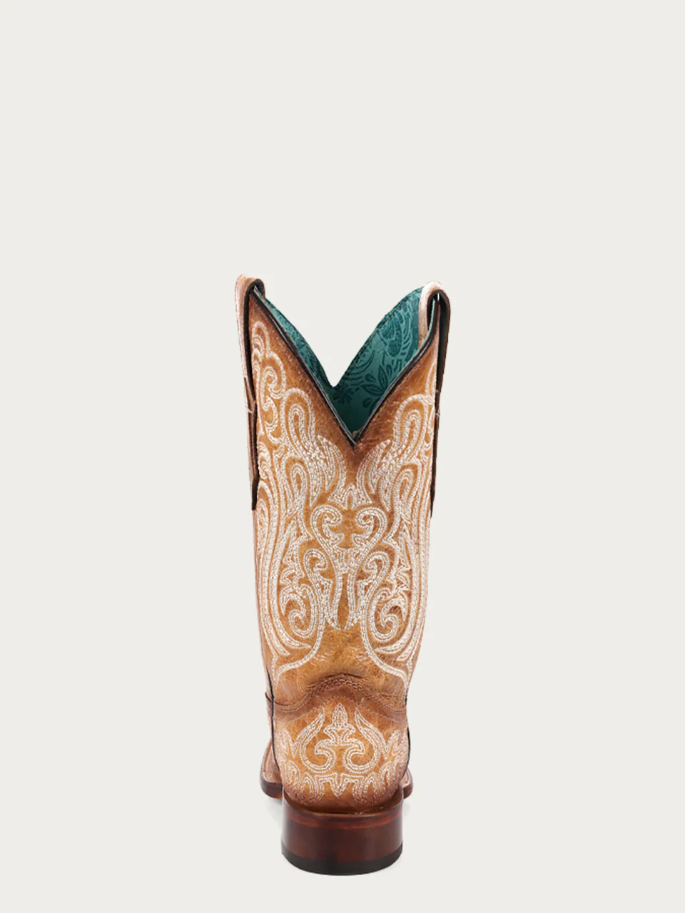 Rear view of Corral Blue Luminescent Embroidery Straw Cowboy Boots
