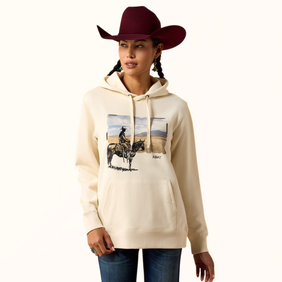 Ariat Wish You Were Here Hoodie in cream front view