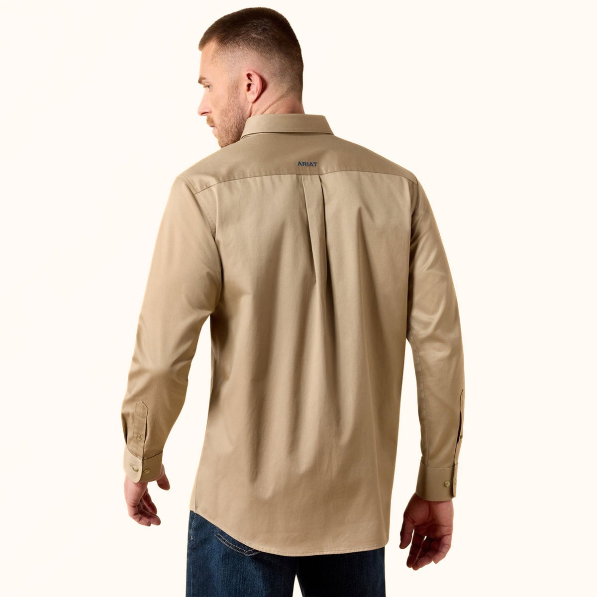 Ariat Team Logo Twill Classic Fit Shirt in Savannah tan back view
