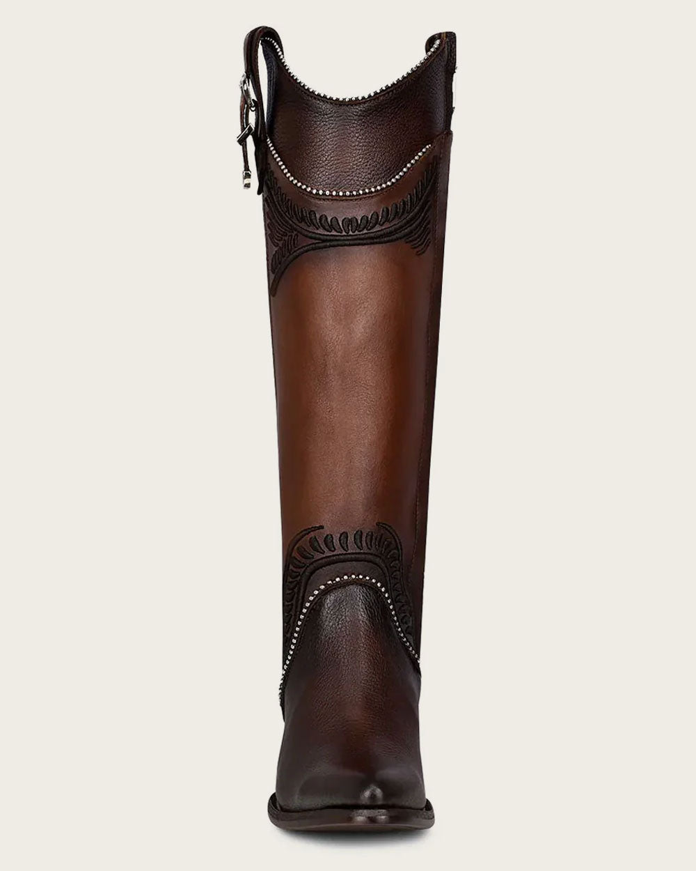 Bota alta elegante con bordado de miel