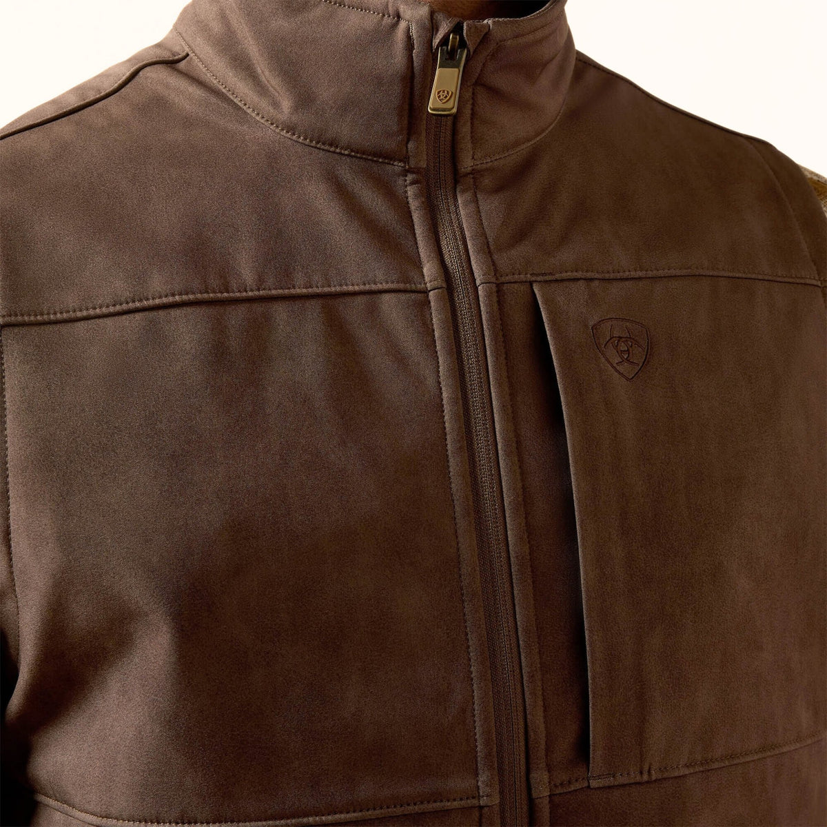 Ariat Vernon Softshell Vest in brown front close-up view