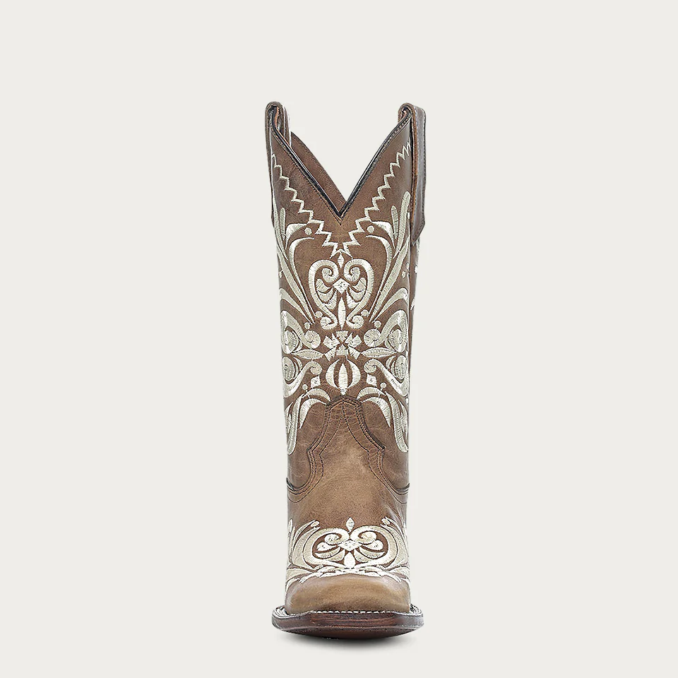 Corral Light Embroidery Brown Square Toe Circle G Cowboy Boot front shaft embroidery view