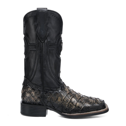 Black & Orix Pirarucu Studs & Embroidery & Woven Square Toe