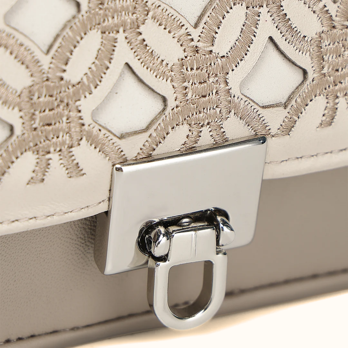 Cuadra women’s taupe embroidered leather wallet front close-up view