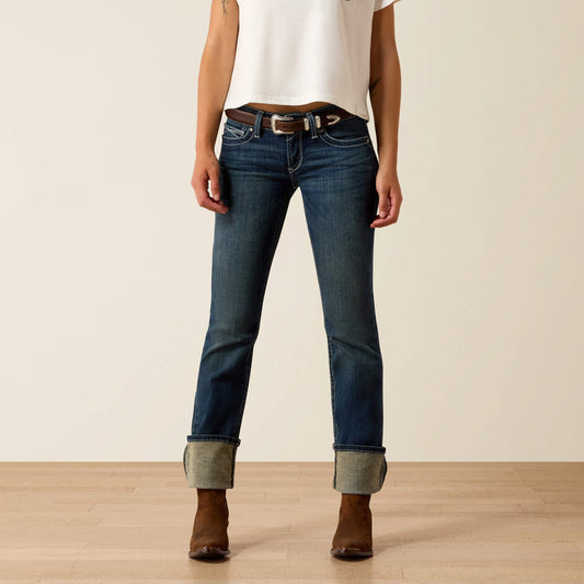 Ariat R.E.A.L. Mid Rise Stretch Icon Stackable Straight Leg Jean front view on model