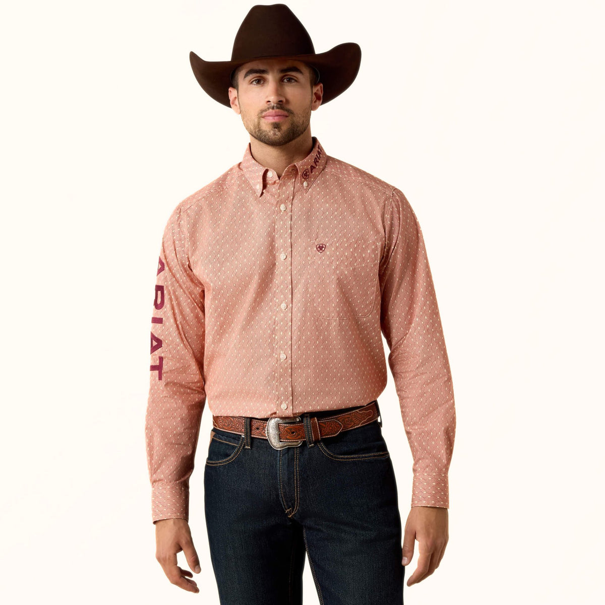 Ariat Team Dixon Classic Fit Shirt in coral front view