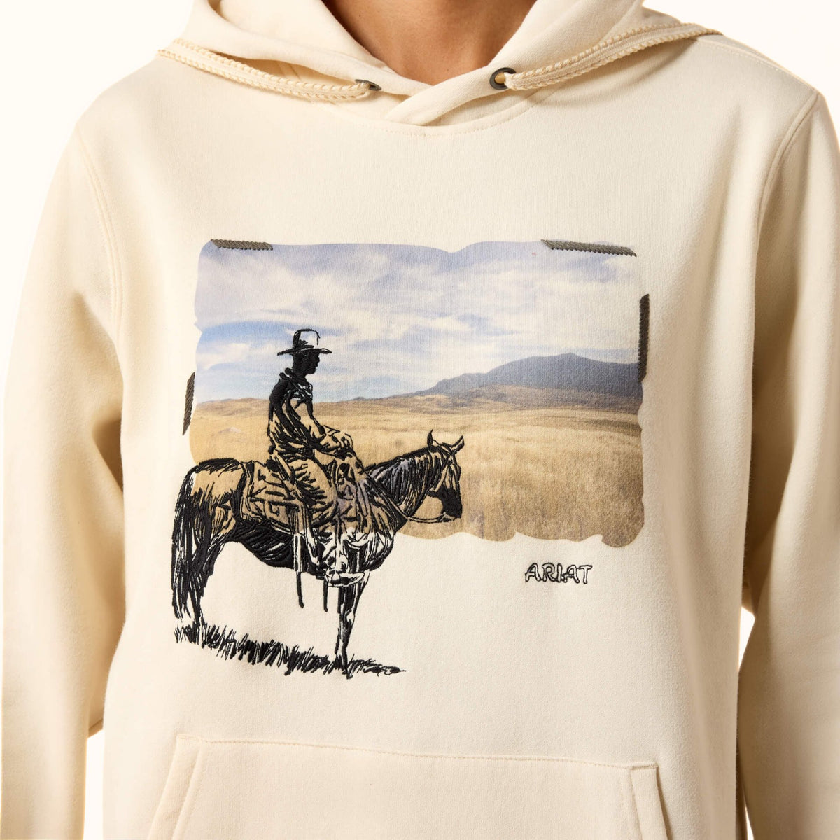 Ariat Wish You Were Here Hoodie in cream front up-close view