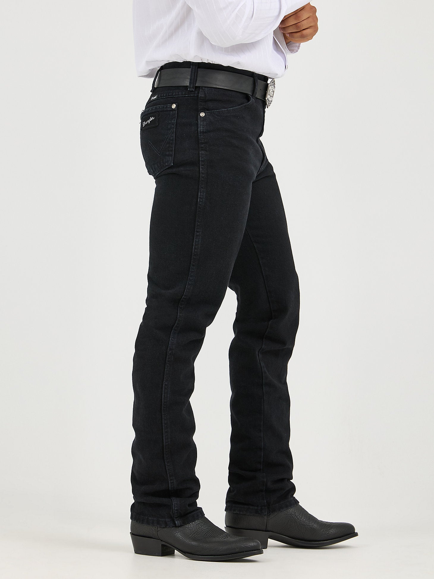 Side profile view of Wrangler Cowboy Cut Silver Edition Slim Fit Jeans