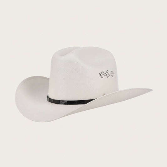 Cuadra Ivory 100X Handmade Cayman Hat side view in ivory felt with curved brim
