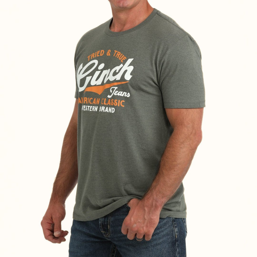 Cinch Men’s Western Logo Graphic T-Shirt in olive front angle view