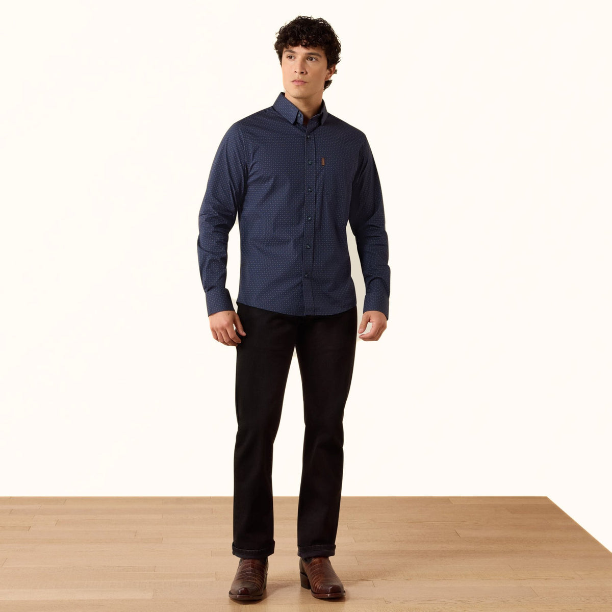 Ariat M7 Modern Slim Fit Shirt in navy full front view