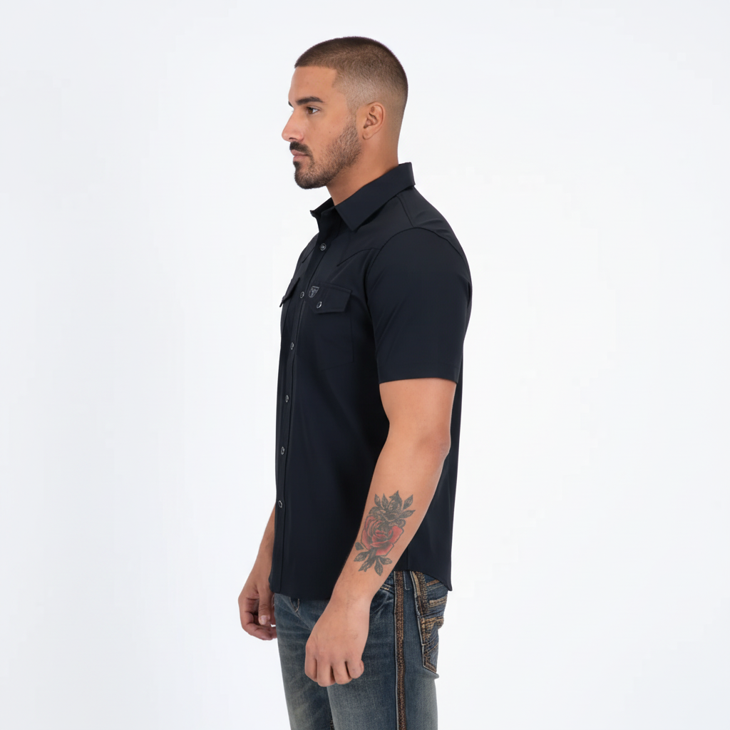 Side profile view of Platini Men’s Performance Western Short Sleeve Shirt