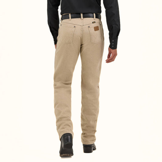 Wrangler men’s beige cowboy jeans rear view