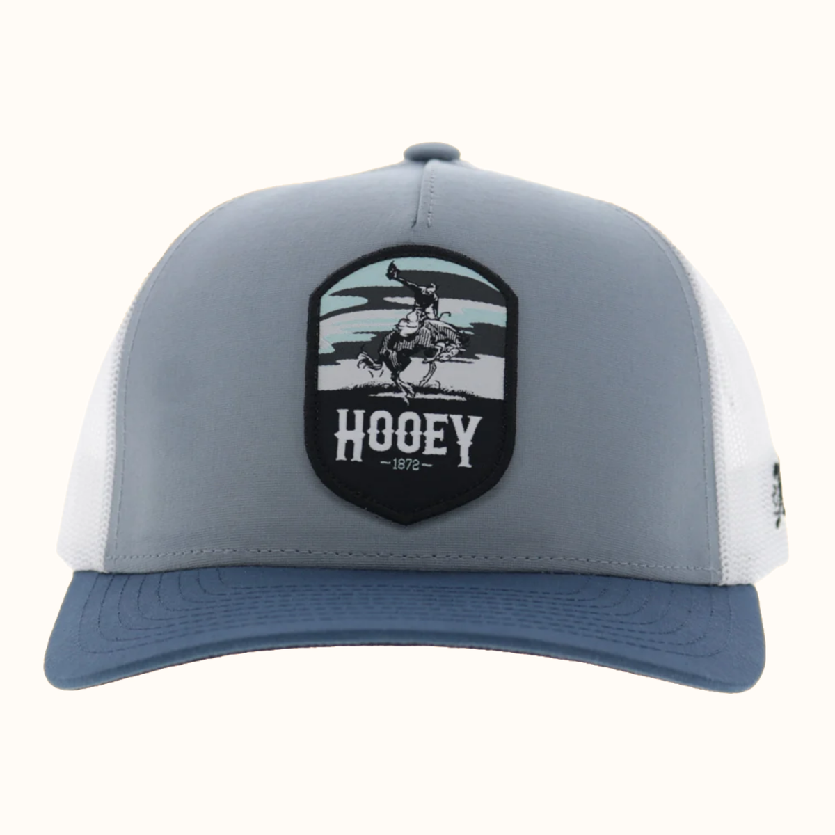 Hooey Cheyenne 5-Panel Trucker Hat in blue and white front view