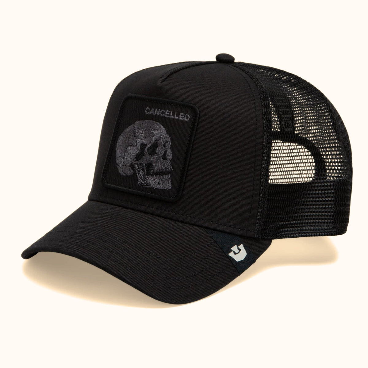 Goorin Bros. Tonal Skull black trucker hat angle view