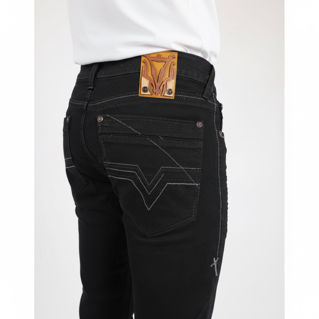 Platini Holt black boot cut jeans back pocket detail