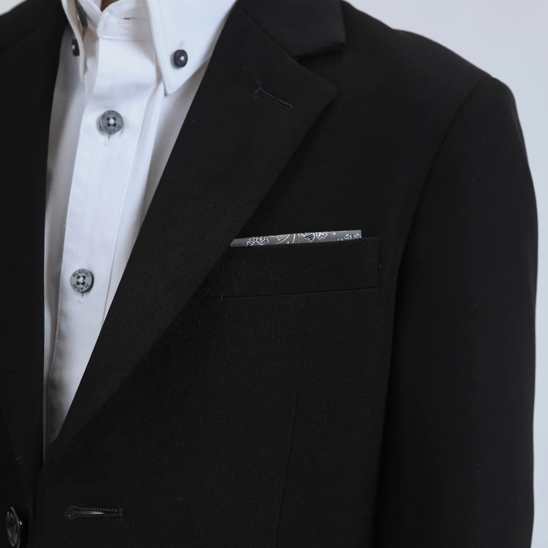 Platini Boys Double Button Black Faux-Suede Blazer close detail