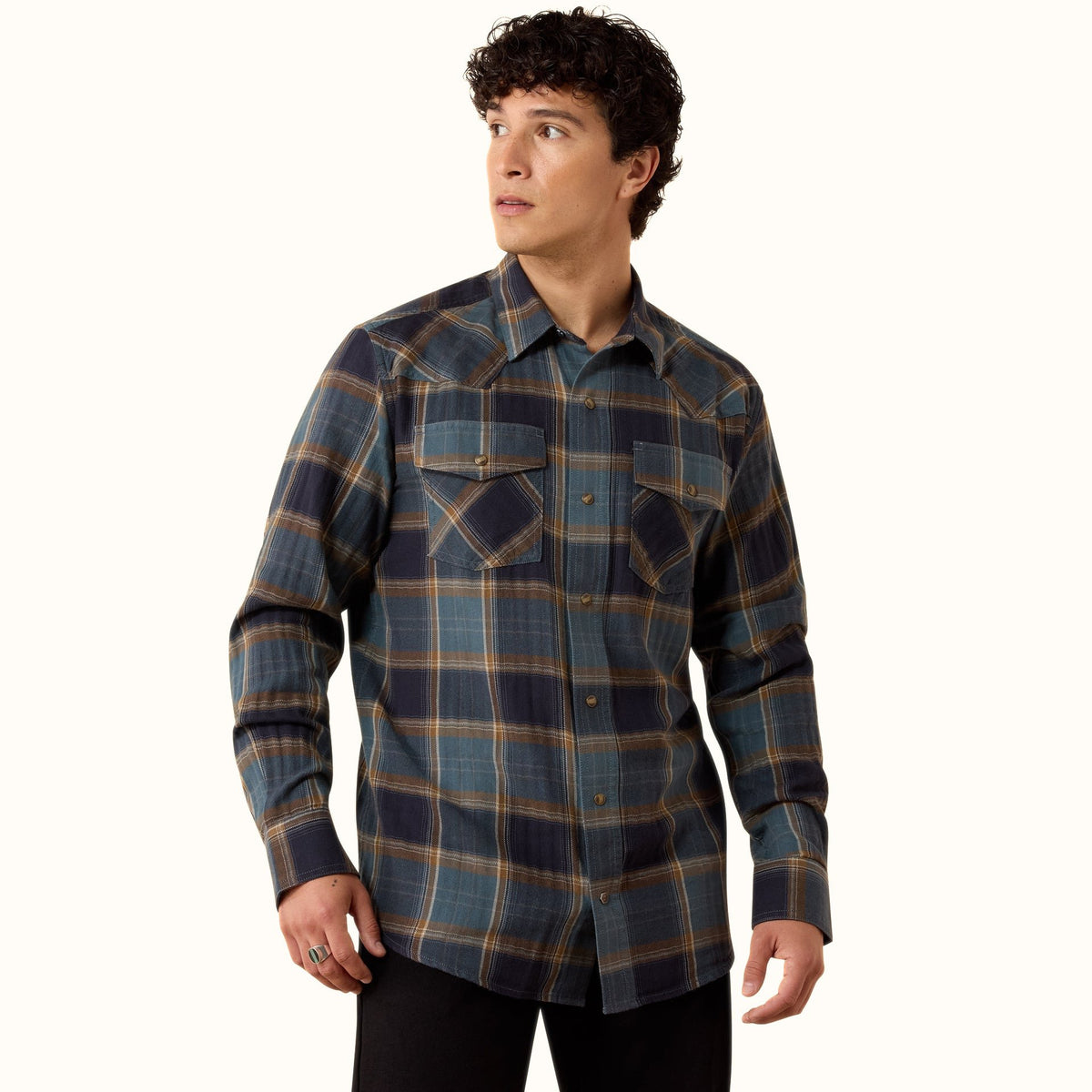 Ariat Retro Harbert Fitted Snap Shirt plaid front view