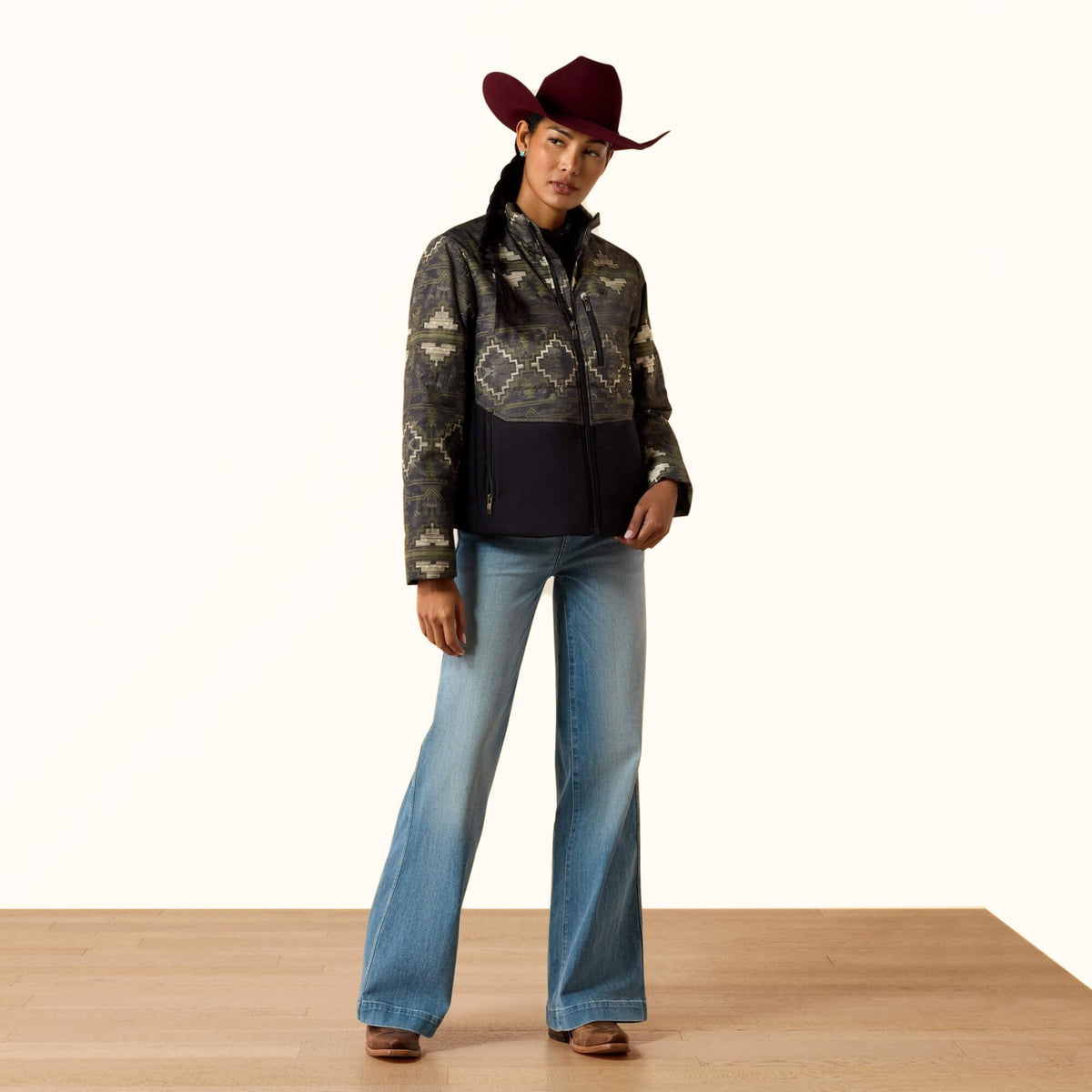 Ariat Titan Insulated Jacket in black Western print front full view