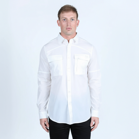 Platini Men’s Fishing White Long Sleeve Shirt front view