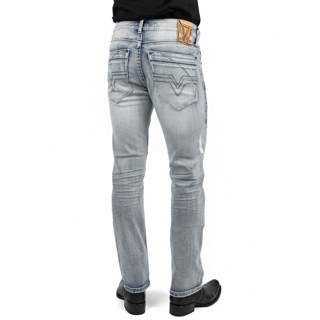 Platini Holt men’s light blue boot cut jeans rear view
