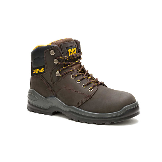 Front angled view of CAT Striver Work Boot in brown