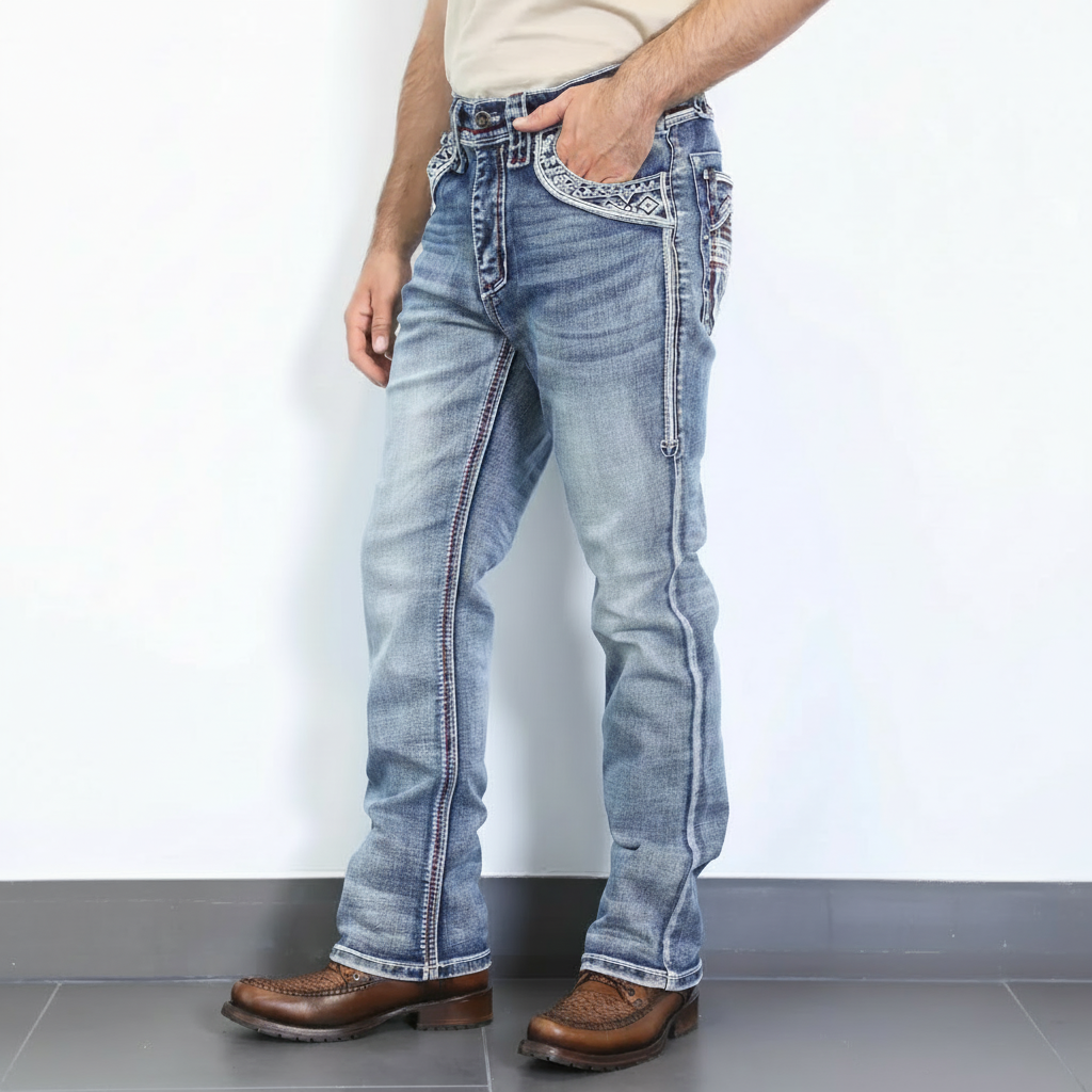 Vaqueros de corte de bota ajustados azules Holt para hombre