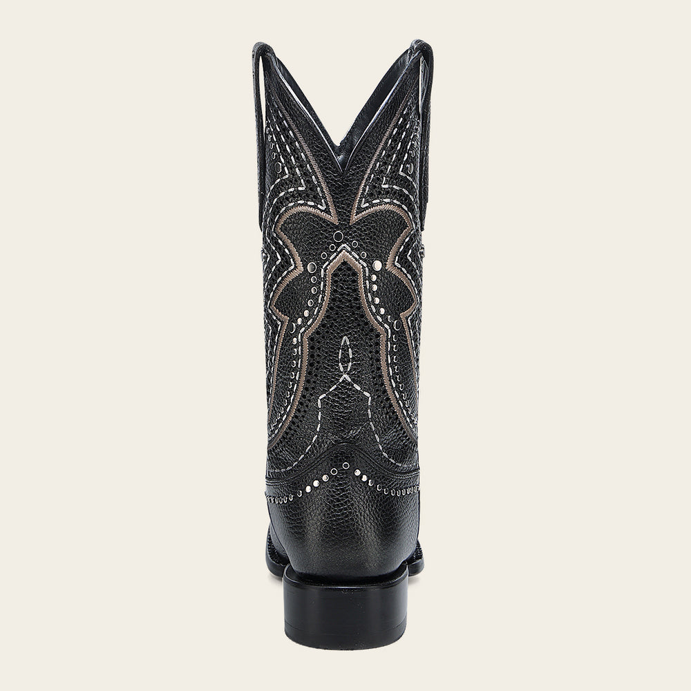 Cuadra Western Rodeo Black Bovine Boot rear view