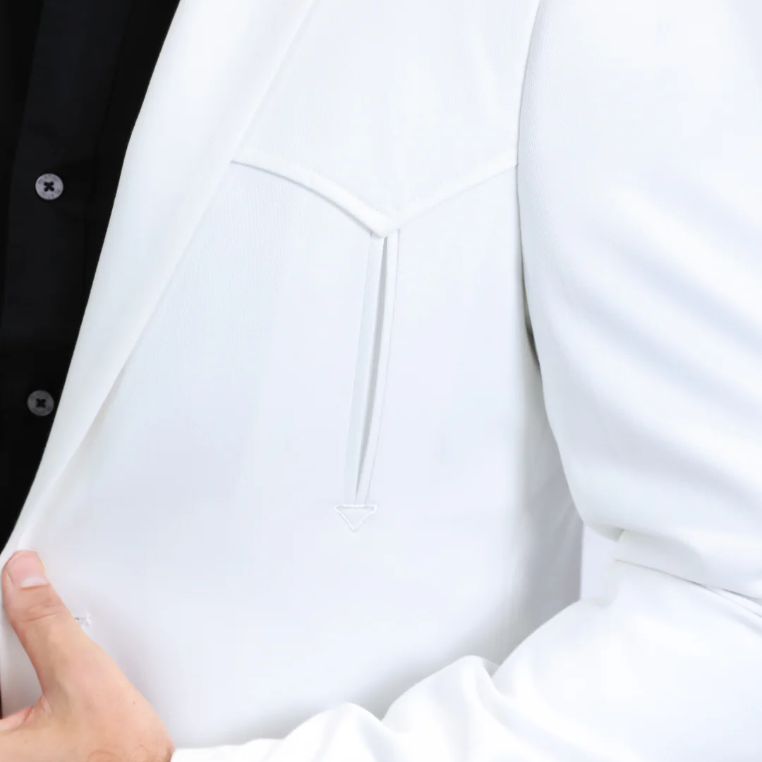 Close-up view of Platini Men’s Double Button Western White Blazer sleeve detail