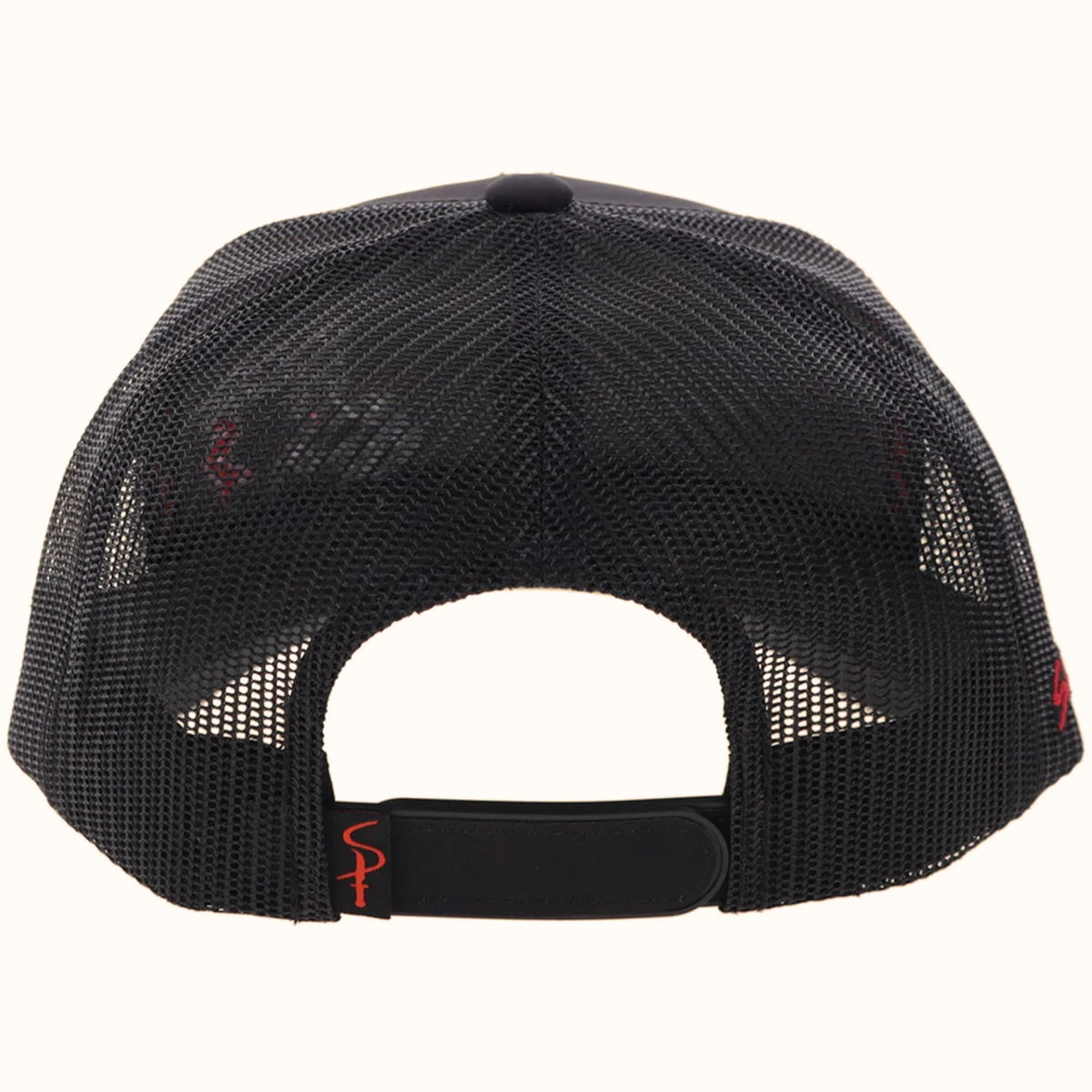 Hooey Sniper Pig black snapback hat back view with grey and red logo