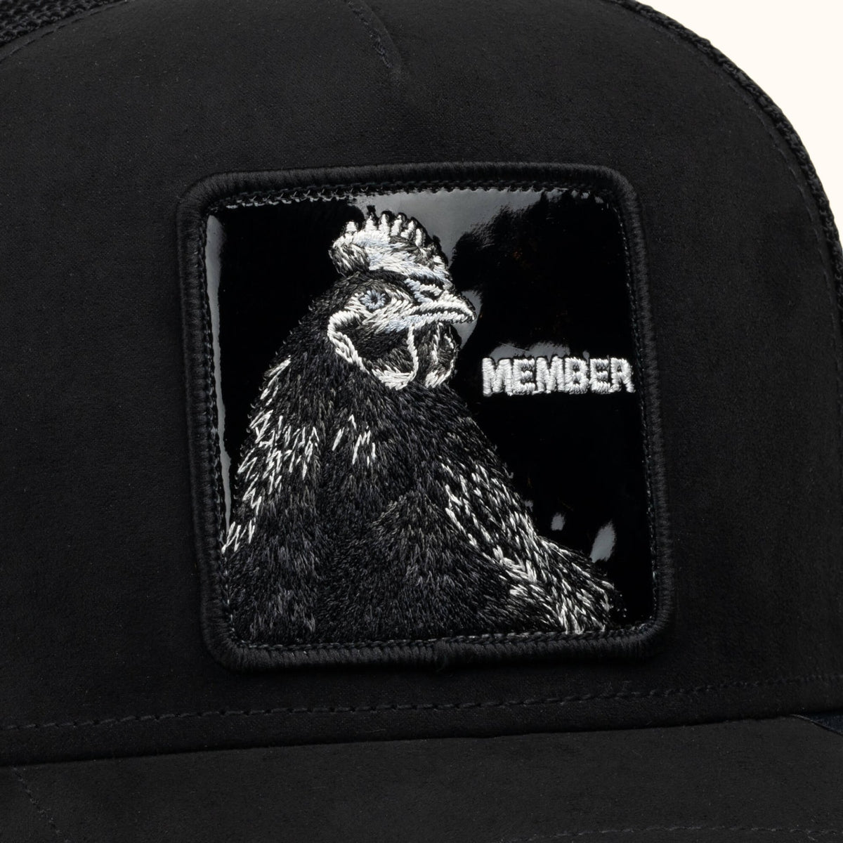 Goorin Bros. Blackout Rooster trucker hat patch view