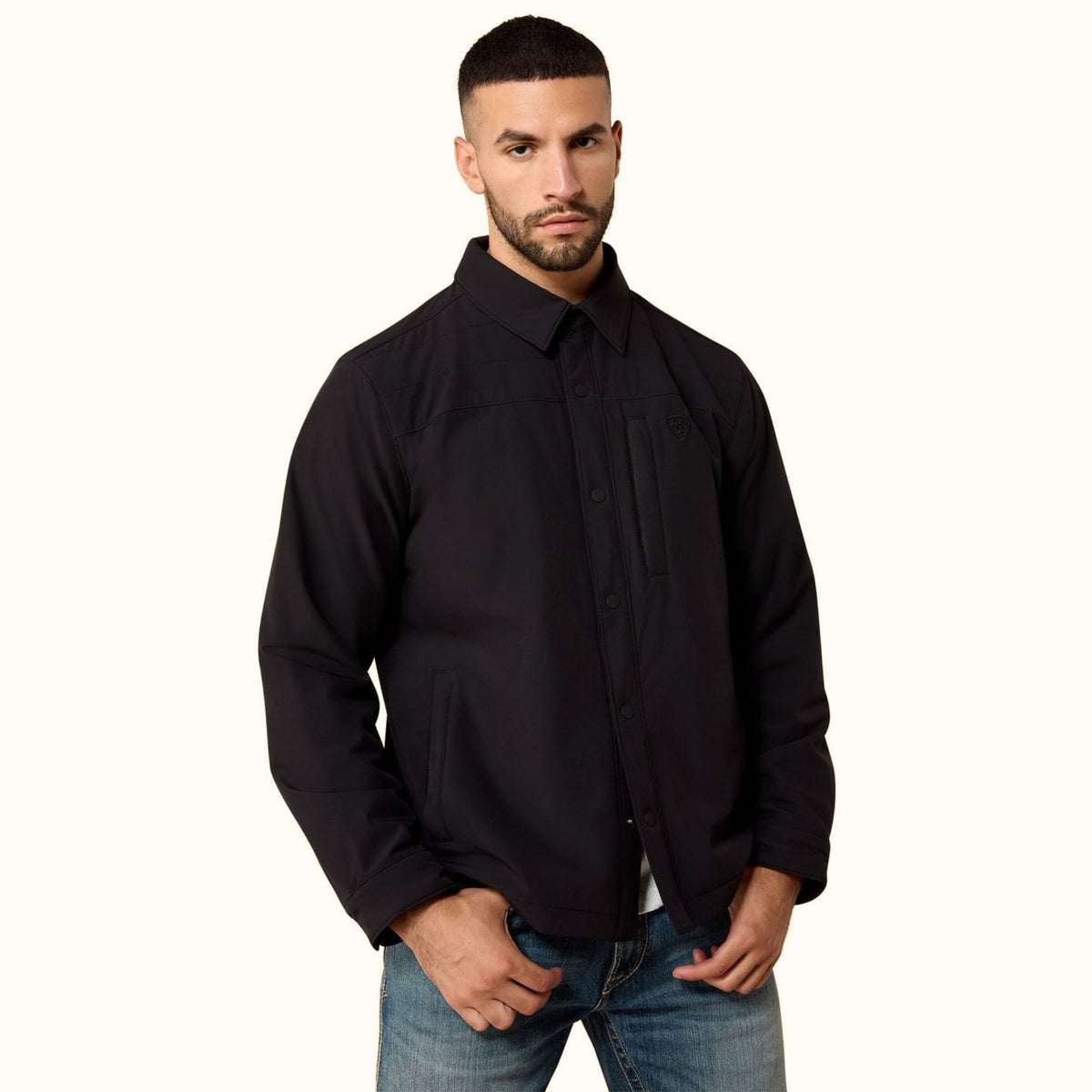 Ariat StretchShell Shirt Jacket in black front view
