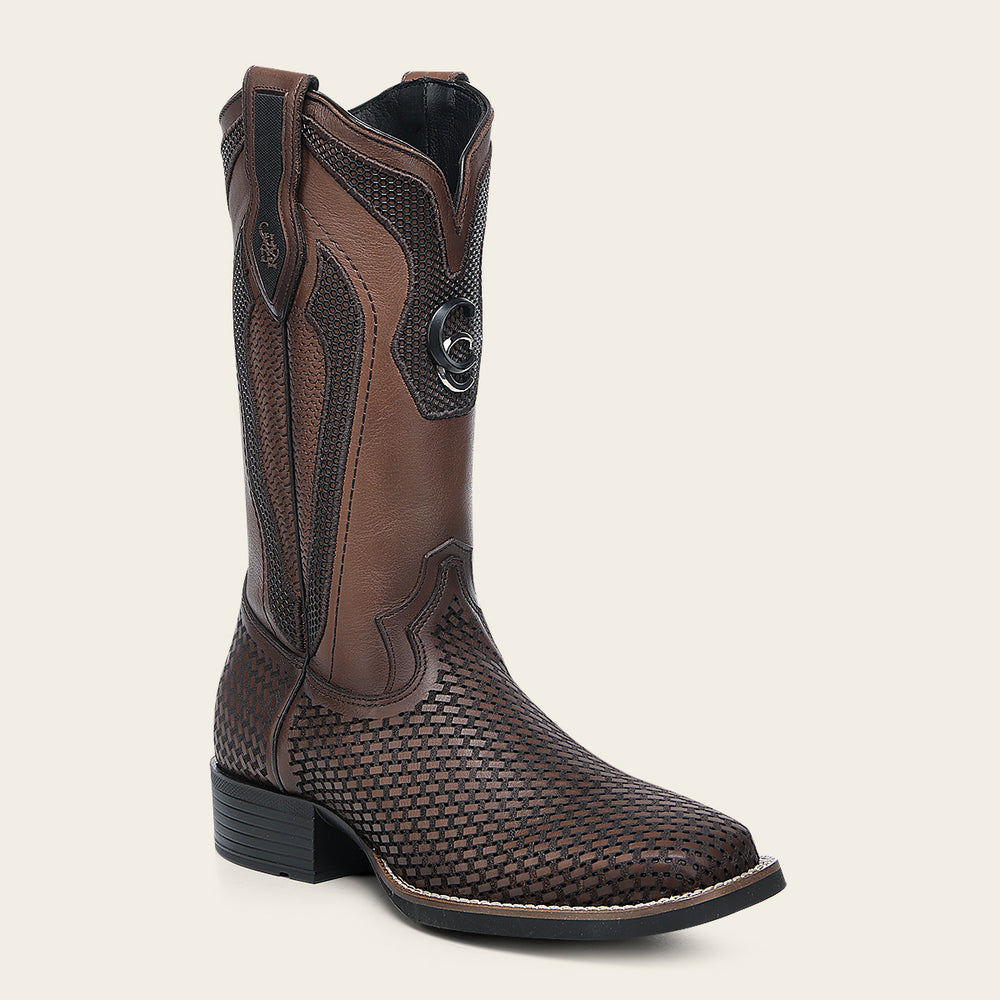 Cuadra Western Rodeo Honey Bovine Boot angle view in brown leather with stitched shaft