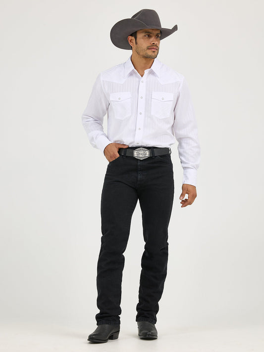 Front view of Wrangler Cowboy Cut Silver Edition Slim Fit Jeans in black